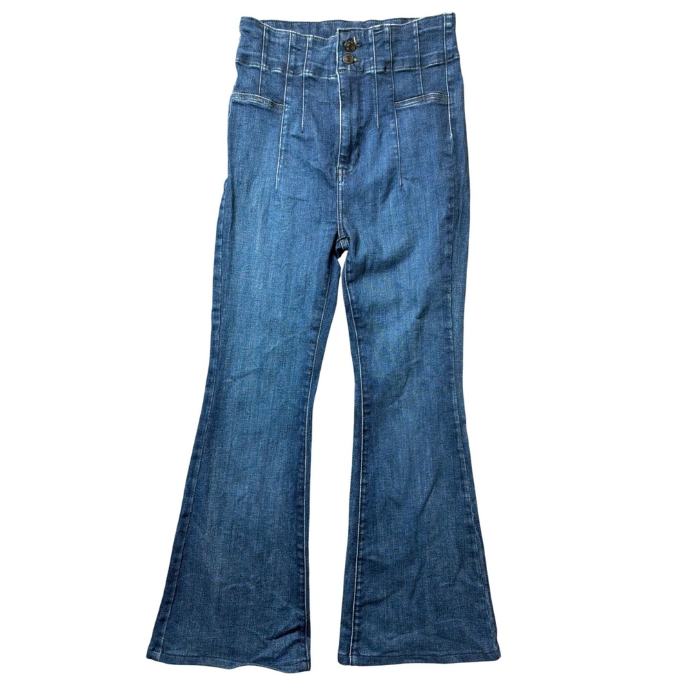 We The Free Jeans Womens 29 Flare Blue High Rise Seam Detail Free People